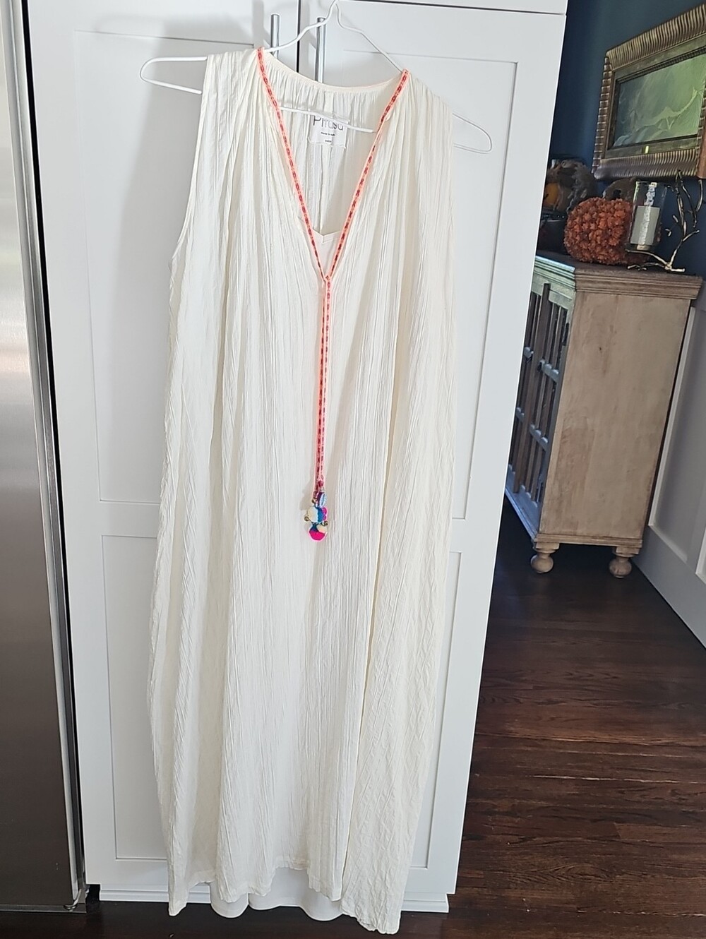 Pitusa Cream Maxi Dress with Colorful Tassel Tie